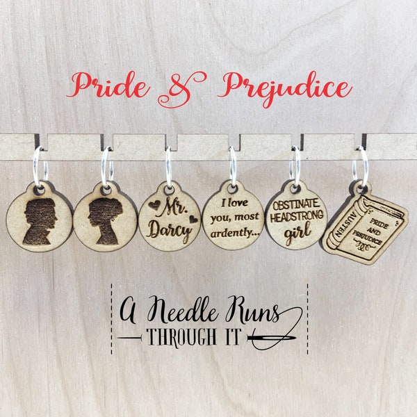 Pride & Prejudice stitch marker set,snag free stitch markers.Mr. Darcy stitch markers for knitting.Jane Austen markers.Crochet clasp markers