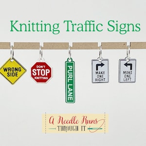 Traffic Street Signs stitch markers for knitting. Fun Stitch Markers. Cute Color Stitch markers. Right Side Wrong Side st. Markers knitting