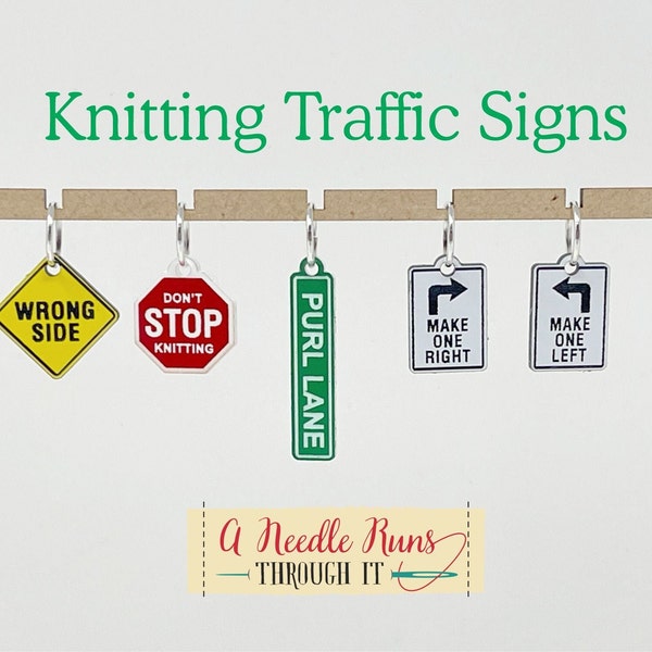 Traffic Street Signs stitch markers for knitting. Fun Stitch Markers. Cute Color Stitch markers. Right Side Wrong Side st. Markers knitting