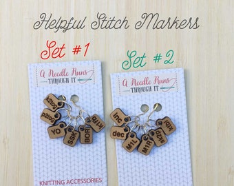 Helpful Stitch Markers, unique knitting stitch markers set, reminder set of stitch markers, Helpful reminder stitch markers