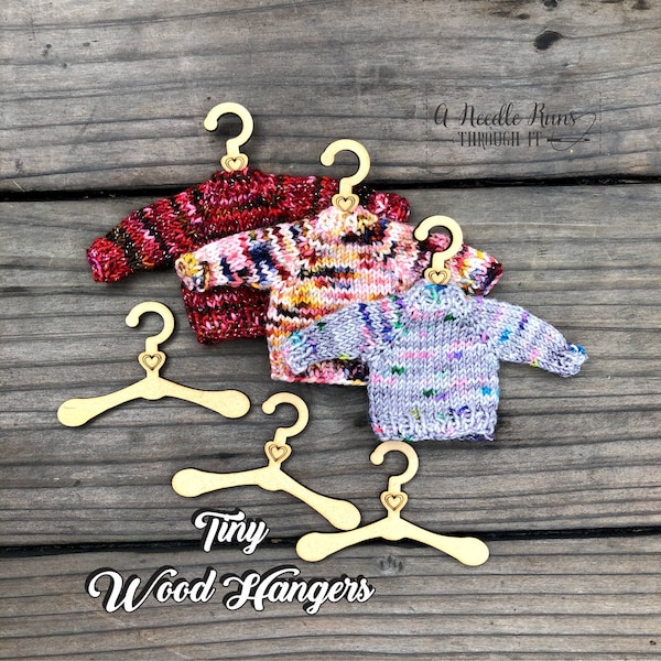 Tiny Sweater wood hanger for knitted sweater ornaments. Holiday Christmas decoration. Cute ornament wooden hanger for tiny knitted sweaters