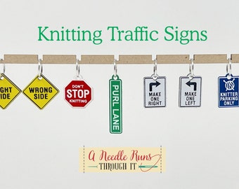 Traffic Street Signs stitch markers for knitting. Fun Stitch Markers. Cute Color Stitch markers. Right Side Wrong Side st. Markers knitting