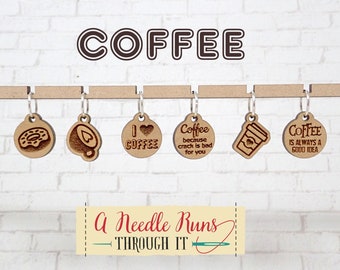 Me encanta el juego de marcadores Coffee Knitting Stitch, taza de café, donut, marcadores de puntadas sin enganches, regalo para amantes del café. Guardianes del progreso del café