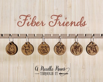 Fiber Friends stitch marker set, knitter gift,snag free stitch markers, sheep, llama, alpaca, buffalo, bunny, goat.Crochet progress keepers