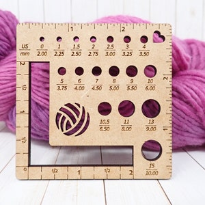 Combination Knitting Needle gauge, small needle gauge. Gauge Swatch tool and needle gauge ruler