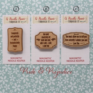 Cross Stitch Needle Minder, Pride and Prejudice Quotes, Wood Magnetic Needle Minder. Hand embroidery, Needle Keeper. Embroidery Needleminder image 1