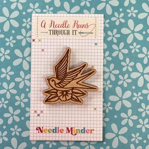 Cross Stitch Needle Minder, Tattoo bird needle minder, Wood Magnetic Needle Minder. Hand embroidery, Needle Keeper. cross stitch bird