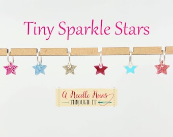 Tiny sparkle stars stitch markers for knitting or crochet. Sparkle Acrylic stitch markers. Tiny stars progress keepers.