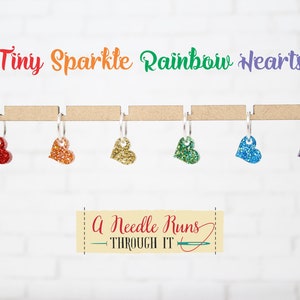 Tiny Rainbow heart Sparkle stitch marker set for Knitting and crochet, Progress keeper knitting markers. Pride Stitch markers
