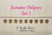 Sweater Helpers stitch marker sets, Helpful stitch markers, increase marker, decrease marker, ruler and pin holder, progress keepers. 
