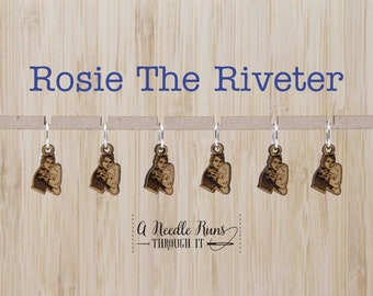 Rosie Stitch marker set, snag free stitch markers. Rosie the Riveter stitch markers for knitting. Snag Free Stitch markers, crochet Feminist