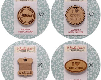 Kruissteeknaaldminder, leuke stitcher-naaldminder, houten magnetische naaldminder. Handborduurwerk, Needle Keeper. Needleminder-kruissteek