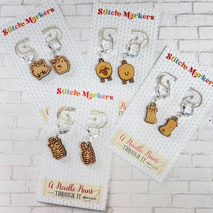 Front and Back stitch markers, right side/wrong side Sheep, Pug, Kitties, Chicken Earrings or removable markers for knitting and crochet