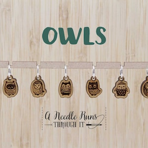 Owls Stitch markers set, snag free stitch markers. Cute wooden owls stitch markers for knitting. Snag Free Stitch markers
