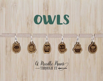 Owls Stitch markers set, snag free stitch markers. Cute wooden owls stitch markers for knitting. Snag Free Stitch markers