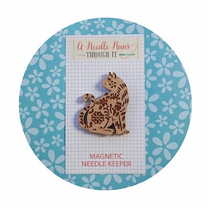Cross Stitch Needle Minder, Ornate cat needle minder, Wood Magnetic Needle Minder. Hand embroidery, Needle Keeper.Needle minder cross stitch