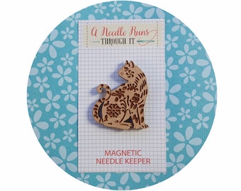 Cross Stitch Needle Minder, Ornate cat needle minder, Wood Magnetic Needle Minder. Hand embroidery, Needle Keeper.Needle minder cross stitch