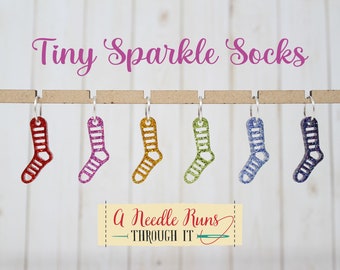 Tiny Sparkle rainbow sock stitch marker set for Knitting and crochet, Stitch markers for knitting, Progress keeper knitting markers