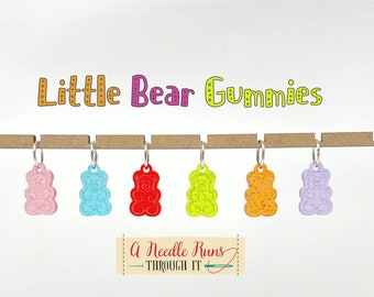 Gummy bear inspired stitch markers for knitting or crochet. Sparkle Acrylic stitch markers. Gummy candies teddy bear  progress keepers