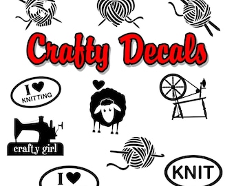 Crafty Knitting Car Decals, Laptop Decal, Vinyl Stickers for your car or window. Knitting Decals, Crochet Decals. water bottle sticker