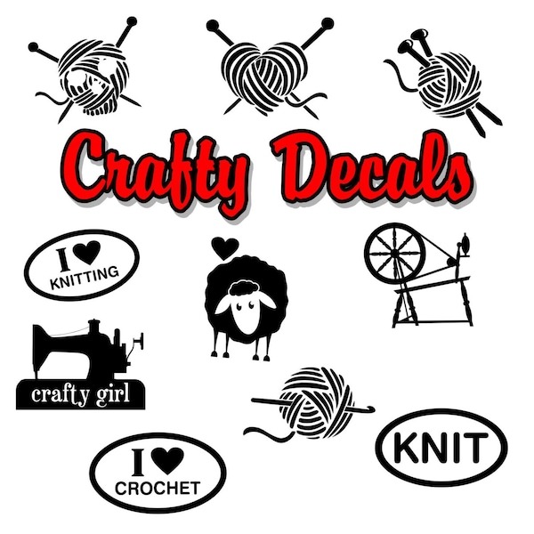 Crafty Knitting Car Decals, Laptop Decal, Vinyl Stickers for your car or window. Knitting Decals, Crochet Decals. water bottle sticker