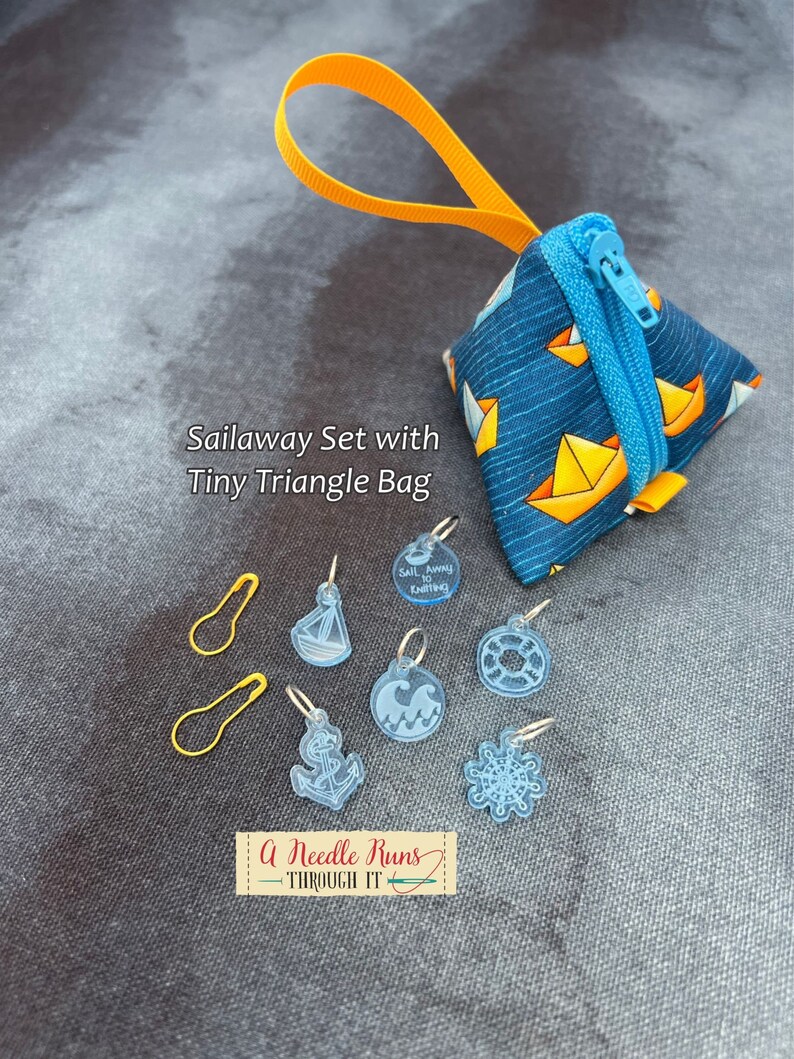 Sailaway Knitalong Stitch Marker Set and Tiny triangle matching bag. Olive Knits 4 day KAL st. marker set, Knitting. Sailing stitch markers image 4