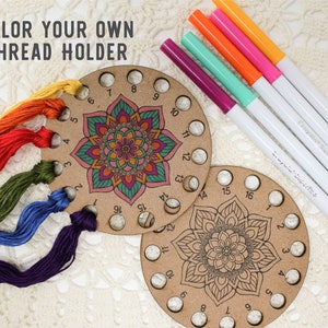 Malen Sie Ihren eigenen Mandala-Garnhalter, Holz-Stickgarnhalter, Stickgarnhalter. Fadenpalette für Kreuzstich und Handarbeiten