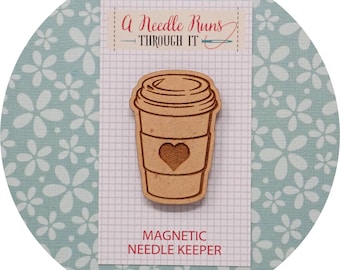 Cross Stitch Needle Minder, Coffee Cup, Wood Magnetic Needle Minder. Hand embroidery, Needle Keeper. Embroidery Needle minder, i love coffee