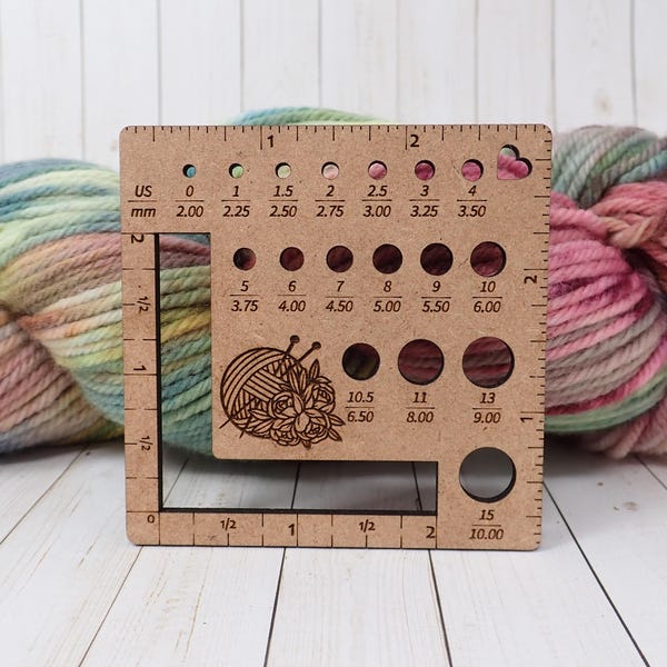 Square Combination Knitting Needle gauge, small needle gauge. Gauge Swatch tool and needle gauge ruler