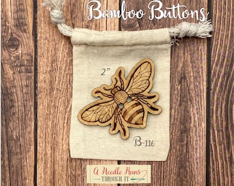 B-116 Large 2" Bamboo Bee button,button decoration,knitting and crochet sweater buttons. Single Button. Bee Sewing buttons bamboo.Hat button