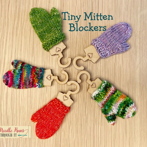 Tiny Mitten Blockers hanger for knitted mitten ornaments. Ornament sock pattern. Cute ornament wooden hanger for tiny knitted mittens