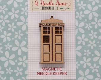 Cross Stitch Needle Minder, Tardis Doctor Who needle minder, Wood Magnetic Needle Minder. Hand embroidery, Police Box