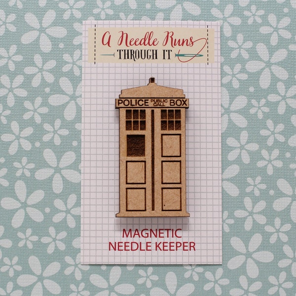 Cross Stitch Needle Minder, Tardis Doctor Who needle minder, Wood Magnetic Needle Minder. Hand embroidery, Police Box