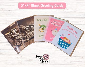 5x7 Blank Greeting Cards by Donut Byte Studio | Choose from 5 Unique Crafty Designs