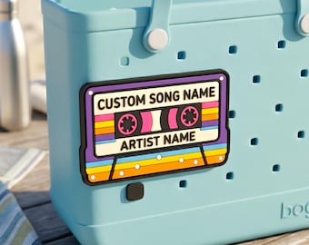 Custom Vintage Cassette Tape Bogg Bag Charm | Personalized Song & Artist Name PVC Accessory | 90s Retro Mixtape Beach Tote Charm Insert