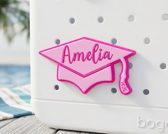 Custom Graduation Cap Bogg Bag Charm | Personalized Name 2026 Grad Hat PVC Accessory | Class of 2026 Gift | Rubber Tote Bag Charm Insert