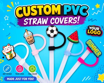 Custom PVC Straw Cover, Personalized Logo Straw Topper, Custom Tumbler Accessories, Silicone Straw Cap Plug, Business Promotional Merch
