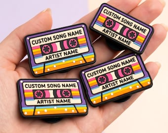 Custom Vintage Cassette Tape Shoe Charms | Personalized 90s Retro Mixtape Charms | Custom Song & Artist Name | PVC Music Lover Gift