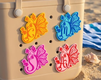 Custom Butterfly Monogram Bogg Bag Charm | Personalized Initial PVC Accessory | Custom Letter & Color Beach Tote Button Insert |Gift for Her