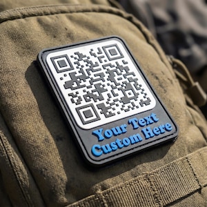 Aangepaste pvc-patch met QR-code | Gepersonaliseerde rubberen moraalpatch met tekst | Tactisch klittenband voor rugzakken, airsoft, zakelijk | 3D-pvc