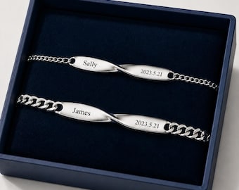 Personalized Engraved Bracelet,Stainless Steel Name Bracelet,Couples Bracelet,Custom Jewelry,Silver & Gold Options,Ideal Gift for Him/Her