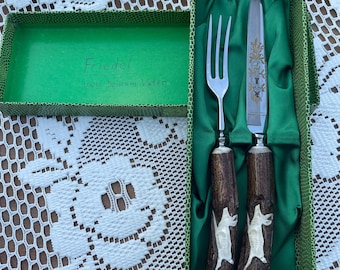 Vintage Solingen Germany Stag Horn Carving Set
