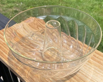 Stampo per torta vintage Schott & Gen Mainz Jenaer Glas Bundt – Piatto da forno moderno a spirale di metà secolo