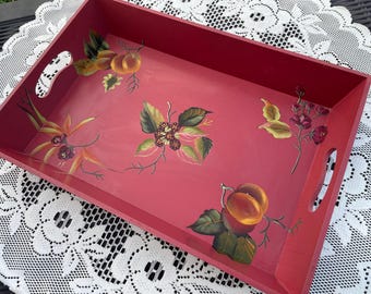 Vintage Tracy Porter Octavia Hill Garden Red Hand-Painted Wooden Serving Tray