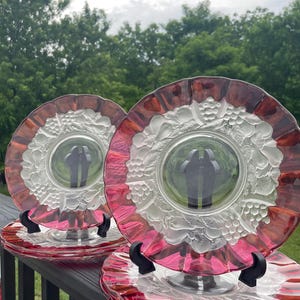 Set of 6 Indiana Glass Garland Ruby Flash Plates – Frosted Fruit Dessert Plates