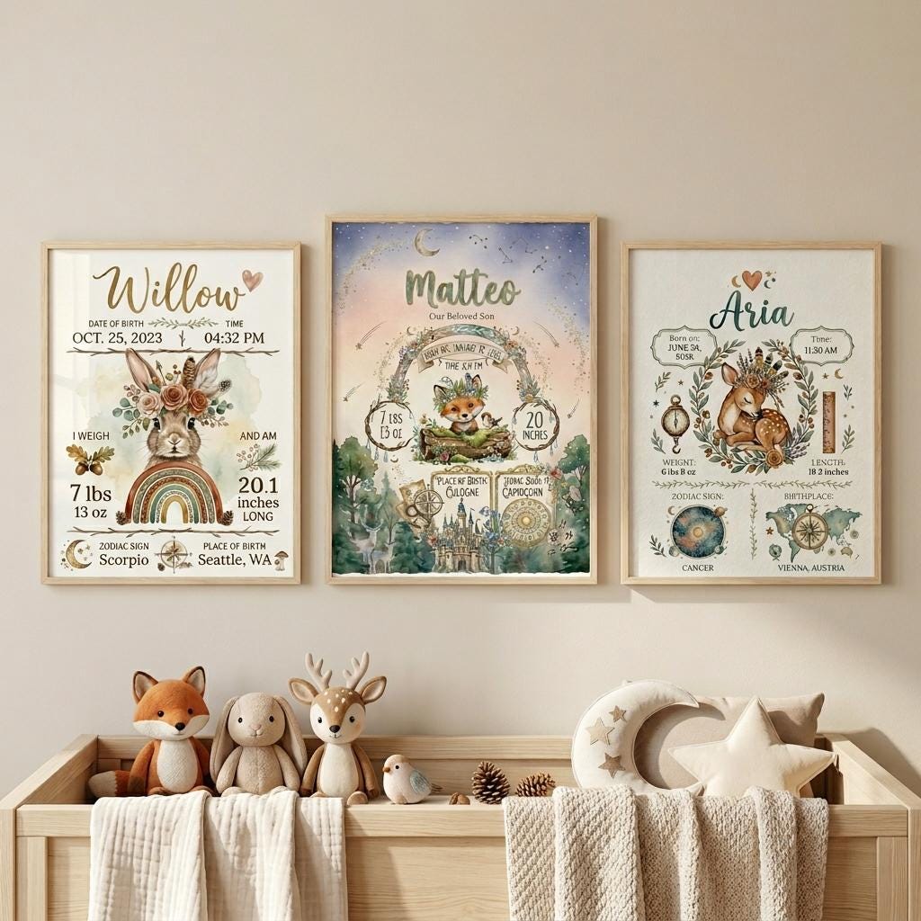 Custom Birthchart Print Personalized Boho Birth Chart Poster, Custom Birth Date Print, Baby ...