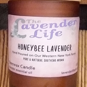 Beeswax Jar Candle - 100% Pure USA Bees Wax in Glass Container with  Lid - Lavender Scented (Large - 6oz)
