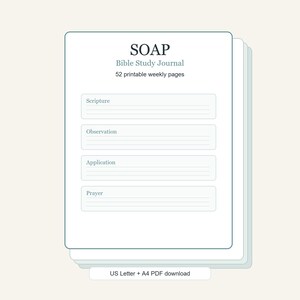 SOAP Bijbelstudiedagboek afdrukbaar | Toepassing Gebedsgebed van 52 weken | Christelijke devotional pdf-download