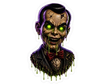 Adesivo in vinile fustellato con pupazzo da ventriloquo di Goosebumps / Adesivo horror