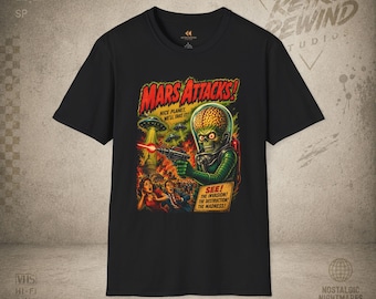 Mars Attacks! Maglietta con grafica aliena in stile retrò / Maglietta con poster di film di fantascienza